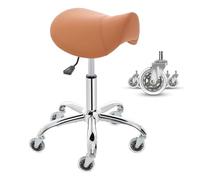 LQVAIPT Sgabello da sella con ruote, sgabello girevole regolabile in pelle PU, sgabello da salone di disegno for massaggi, clinica, tatuaggio, medicina(Brown)