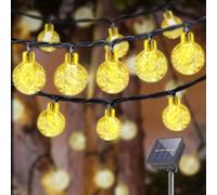 LQWELL® Catena di luci solari per esterni, giardino, luce a energia solare, sfere di cristallo, 15 LED, 5 m, IP44, 8 modalità, per esterni, giardino, terrazza (5M 15LED Bianco caldo)