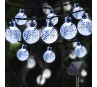 LQWELL® Catena di luci solari per esterni, giardino, luce a energia solare, sfere di cristallo, 40 LED, 10 m, IP44, 8 modalità, per esterni, giardino, terrazza (10M 40LED Bianco)