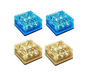 LQWELL Solar Brick Light Pietre Per Lastricati In Vetro Per Esterni, Lampade Solari Illuminazione Per Percorsi, Luce Solare Per Cubetti Di Ghiaccio, IP65 (Bianco Caldo E Blu)