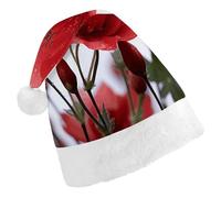 LQWOK Cappelli di Natale, cappelli di Natale stampati con boccioli di fiori rossi, cappelli di Natale invernali, cappelli di Babbo Natale da uomo e donna