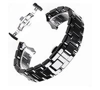 LQXHZ 18mm 22mm Compatibile Con Orologio In Ceramica Armani AR1400 AR1410 AR1403 AR1402AR1401 Cinturino Cinturino Cinturino Nero Pulsante Farfalla Bianca(Black silver,22mm)