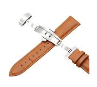 LQXHZ Cinturini For Orologi In Vera Pelle 18mm20mm22mm24mm Con Fibbia A Farfalla E Bracciale In Acciaio(Light brown,16mm)