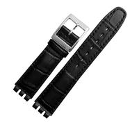 LQXHZ Cinturino Da 17 Mm 19 Mm Compatibile Con Cinturino Swatch Cinturino For Orologio In Vera Pelle Di Vitello Nero Marrone Bianco Impermeabile(Black silver buckle,19mm)