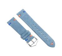 LQXHZ Cinturino In Morbida Pelle Scamosciata 20 Mm 22 Cucitura Fatta A Mano Bracciale In Di Vitello Marrone Accessori For Polsini A Sgancio Rapido(Light Blue-SV,22mm)