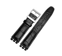 LQXHZ Cinturino In Vera Pelle Compatibile Con Cinturini For Orologi Swatch Da 17 Mm E 19 Mm, Blu, Rossi E Neri(Black silver buckle,17mm)