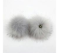 LQYYLA 2 Palline Soffici da 12 cm con Pom Pom con Bottone a Pressione per Bambina, Accessori per Cappelli a Cuffia, con Bottone a Pressione, Grigio Chiaro