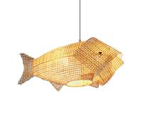 LQZCXMF Lampada A Sospensione In Stile Country, Decorazione Da Bancone Per Interni, In Bambù, Intrecciata, A Forma Di Pesce, 1 Testa, Lampada A Sospensione Rustica In Rattan, Con Base E26