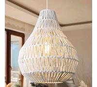 LQZCXMF Lampadario di Design in Corda di Canapa Bianca Intreccio A Luce Singola in Rattan Lampadario in Vimini Naturale Intrecciato A Mano Illuminazione A Soffitto A Sospensione per Isola Cucina,