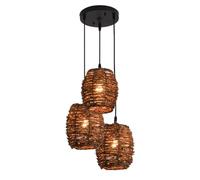 LQZCXMF Lampadario Rustico In Vimini A 3 Bracci Con Paralume In Vimini Marrone, Decorazione Vintage Per Interni, Lampada Da Bar, Bancone, Lanterna Piccola E Unica Per Sala Da Pranzo, Soggiorno