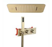 LR LED Music Rain Shower System with 58×38 cm 2 Modes Shower Head, Shower Faucet Set Remote Control 64 Colors LED Shower Combo Set with Handheld Shower,Brushed Gold