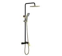 LR Rain Shower System Black Gold Shower Faucet Set Wall Mounted Brass Shower Combo Set Single Handle Rain Mixer Shower with Waterfall Tub Spout, Handheld Shower, Shower Head,