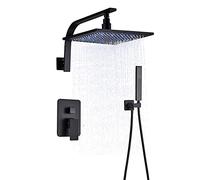 LR Rain Shower System Black Shower Faucet Set Wall Mounted Brass Shower Combo Set Single Handle Rain Mixer Shower with Handheld Shower, LED Shower Head,12 inch