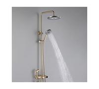 LR Rain Shower System LED Digital Display Shower Faucet Set Wall Mounted Shower Combo Set Brass Rain Mixer Shower with 10 inch Shower Head, 5 Function Handheld Shower, Tub Spout,Brushed Gold