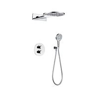 LR Rain Shower System Thermostatic Shower Faucet Set Wall Mounted Brass Shower Combo Set Dual Handle Rain Mixer Shower with 2 Mode Shower Head, Handheld Shower,Chrome A