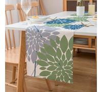 LRartdeco Centrini Rettangolare Azzurro e Verde 33x183cm Runner Tavolo Fiori Motivo Runner Tavola Moderna 1 Pezzo Lino Tovaglia Centrotavola per Cucina Sala da Pranzo Soggiorno Tavolo Decor