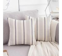 LRartdeco Copricuscini Divano Federe Cuscini Divano 40x40 Set di 2 Federe Cuscini in Lino Copricuscini Divano Moderna Fodera Cuscino Strisce Blu Fodere per Cuscini Camera da Letto Divano