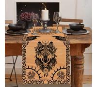 LRartdeco Runner Tavola di Legno Vichingo Runner da Tavola 33x183cm Lupo Corvo Tovaglia Rettangolare Tovaglie Lavabili Impermeabile per Sala da Pranzo Feste Vacanze Decorazione