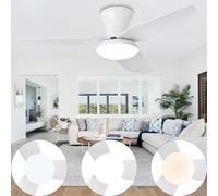 Lrenjon 100CM Ventilatore Da Soffitto Con Luce E Telecomando, Plafoniera Con Ventilatore 3 Colore 6 Velocità Reversibile Silenzioso, Lampadario Con Pale Per Camera Da Letto Soggiorno-White