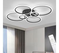 Lrenjon 78CM Plafoniera Led Soffitto Dimmerabile Moderno, 60W Plafoniera Camera Da Letto 3000K-6000K, Lampadario Soggiorno Con Telecomando, Design A 6 Cerchi，Per Le Cucine Dei Ristoranti-Nero