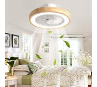 Lrenjon Plafoniera con Ventilatore da Soffitto e Telecomando in Legno, Lampadario con Ventilatore da Soffitto Senza Pale 6 Velocità Reversibile Timer, Rotondo Ventola da Soffitto con Luce Silenzioso
