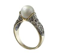 LRESJJIUJ Anello da donna placcato oro 14k con perla d'acqua dolce fatta a mano con perla d'acqua dolce e pietra singola anello di fidanzamento gioielli di nozze (misura 11)
