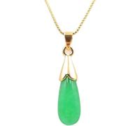 LRFNKCT collana con ciondolo, Collana in giada verde naturale Feng Shui con supporto for fiori a forma di gocce d'acqua