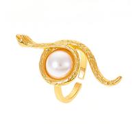 LRGKMCWTOB Anello a forma di serpente a forma di cobra, stile punk gotico con perle, apertura stereoscopica, anello per donne, temperamento, gioiello di Halloween retrò (oro)