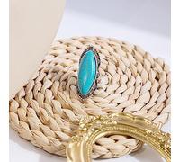 LRGKMCWTOB Anello da donna con turchese naturale di Boemia taglio ovale Anello con pietra turchese Anello in argento Sterling 925 Anello da donna Anello di ossidiana Anello con pietra turchese (blu)