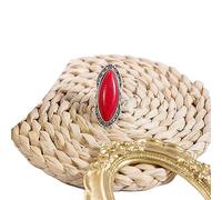 LRGKMCWTOB Anello da donna con turchese naturale di Boemia taglio ovale, anello in argento Sterling 925, anello da donna con ossidiana, pietra turchese, anello dichiarazione (rosso)