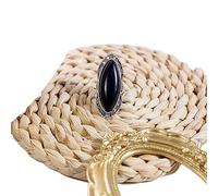 LRGKMCWTOB Anello da donna taglio ovale in stile bohémien naturale, turchese con pietra turchese, in argento Sterling 925, anello da donna con ossidiana, anello con pietra turchese, anello di