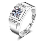 LRGKMCWTOB Anello da uomo in argento Sterling placcato oro bianco 18 carati, chiarezza brillante taglio rotondo, moissanite, anello di apertura