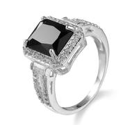 LRGKMCWTOB Anello di fidanzamento da donna, in argento Sterling 925, onice nero, onice nero, marcasite e zirconia cubica, anello di fidanzamento o anniversario