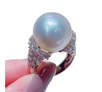 LRGKMCWTOB Anello di fidanzamento da donna in stile barocco, vintage, con perle di grandi dimensioni, in argento Sterling, con perle d'acqua dolce e zirconia cubica (taglia 10)