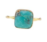 LRGKMCWTOB Anello in argento Sterling 925 Bohemia chic quadrato turchese anello moda anello impilabile turchese naturale gioielli compleanno, Size 6, Oro, Turchese