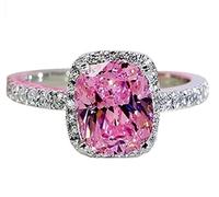 LRGKMCWTOB Anello in argento Sterling 925 con cristallo rosa brillante, taglio quadrato, con zirconia cubica da 3 ct, anello di promessa con cristalli rosa, anello da cocktail eternity, anello di