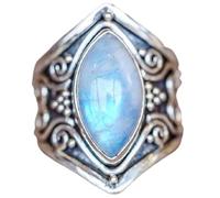 LRGKMCWTOB Anello nuziale da donna in argento 925 con pietra di luna naturale, stile bohémien, elegante e anticato, misura 6-11