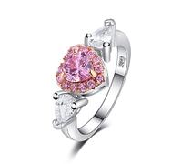 LRGKMCWTOB Anello solitario in argento Sterling 925 a forma di cuore rosa, taglio 3 ct, anello con tre pietre brillanti a forma di cuore, con zirconia cubica, anello per promessa d'amore, regalo di