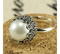 LRGKMCWTOB Anello solitario in argento Sterling 925 con perla d'acqua dolce bianca, anello con perle di zirconia cubica, anello da donna con perla e pietra preziosa, gioiello da regalo (misura 6)