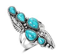 LRGKMCWTOB Anello vintage con turchese blu a forma di goccia, placcato in argento, alla moda, con turchese naturale Arizona, anello in argento Sterling 925, realizzato a mano, gioiello bohémien con