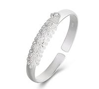 LRGKMCWTOB Braccialetto placcato argento inciso placcato argento aperto braccialetto per donne braccialetto intagliato pavone polsino braccialetto da donna gioielli in argento regalo di compleanno per