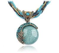LRGKMCWTOB Collana con ciondolo da donna in stile bohémien, stile nazionale, retrò, da donna, turchese, con strass, elegante collana a catena, set di collane alla moda con ciondolo retrò