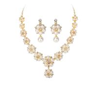 LRGKMCWTOB Collana di perle rotonde di perle naturali collana di perle per spose set di gioielli con filo di perle e orecchini da donna, argento, senza pietre preziose