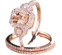 LRGKMCWTOB Elegante anello da donna in oro rosa 18 carati con morganite, anello di fidanzamento da sposa, set di gioielli da donna, taglia 6-10, US 9, Oro rosa, Morganite