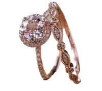 LRGKMCWTOB Set di 2 anelli eleganti da donna in oro rosa 18 carati, con morganite rosa, anello da sposa con diamante solitario, anelli di fidanzamento da donna (US 9)