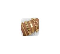LRGKMCWTOB Set di 4 braccialetti a catena in oro e argento, da donna, regolabili, alla moda, con perline, massicce, piatte, braccialetti punk, gioielli da donna