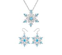 LRGKMCWTOB Set di collana e orecchini a forma di fiocco di neve, in argento Sterling 925, con strass e fiore portafortuna, idea regalo per donne, sposa, pietra CZ blu mare