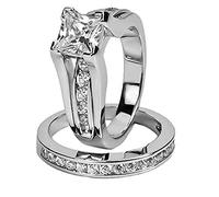 LRGKMCWTOB Set di fedi nuziali da donna in argento Sterling 925 con zirconia cubica taglio principessa 3 carati, misura 9, argento sterling