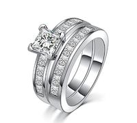 LRGKMCWTOB Set di fedi nuziali da donna in argento Sterling 925 da 3 carati, con zirconia cubica trasparente, idea regalo, Size 8, Argento sterling, Zirconia cubica