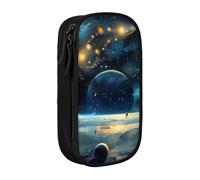 LRHCNZDCP Astuccio con stampa di luna, stelle e pianeti, grazioso astuccio per matite e penne, per scuola e ufficio, nero, Nero , Taglia unica, Zaino per la scuola